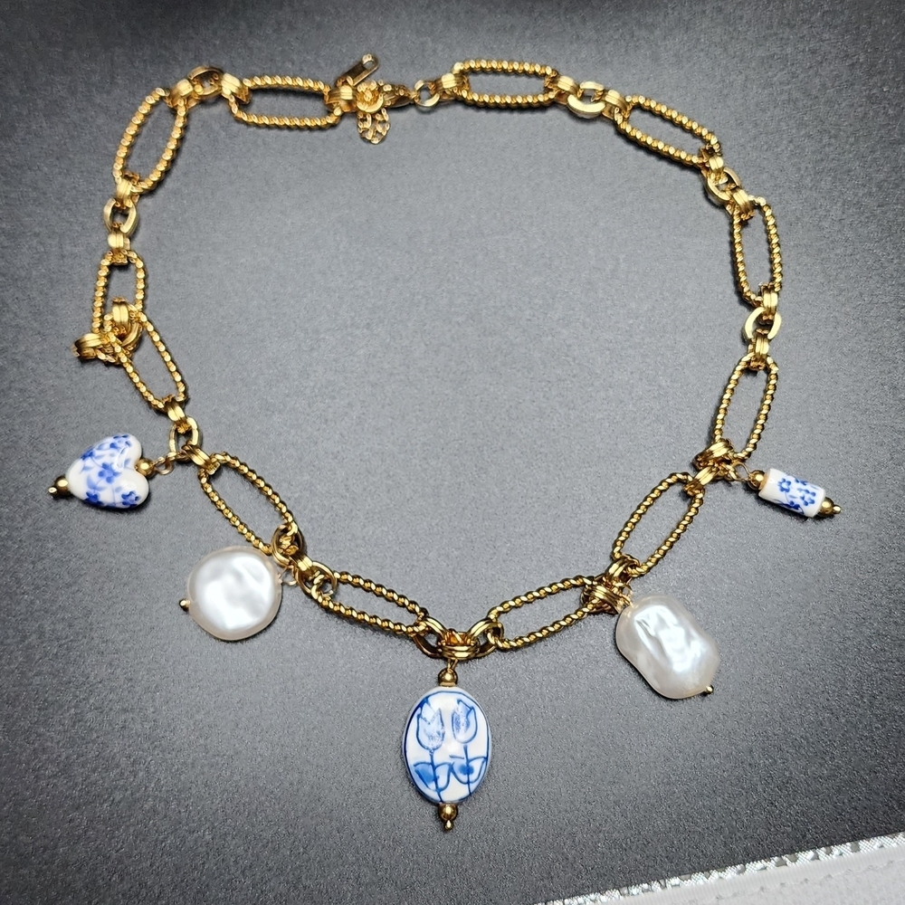 Portofino Blue Gold Charms Necklace - Picture 6 of 9